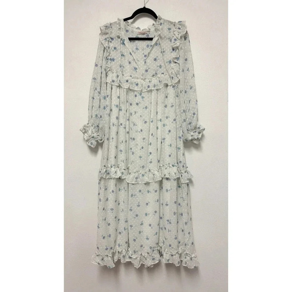 NWOT $299 STELLA NOVA Barbara Floral Ruffled Tiered Midi Dress - Cottagecore - Picture 4 of 10